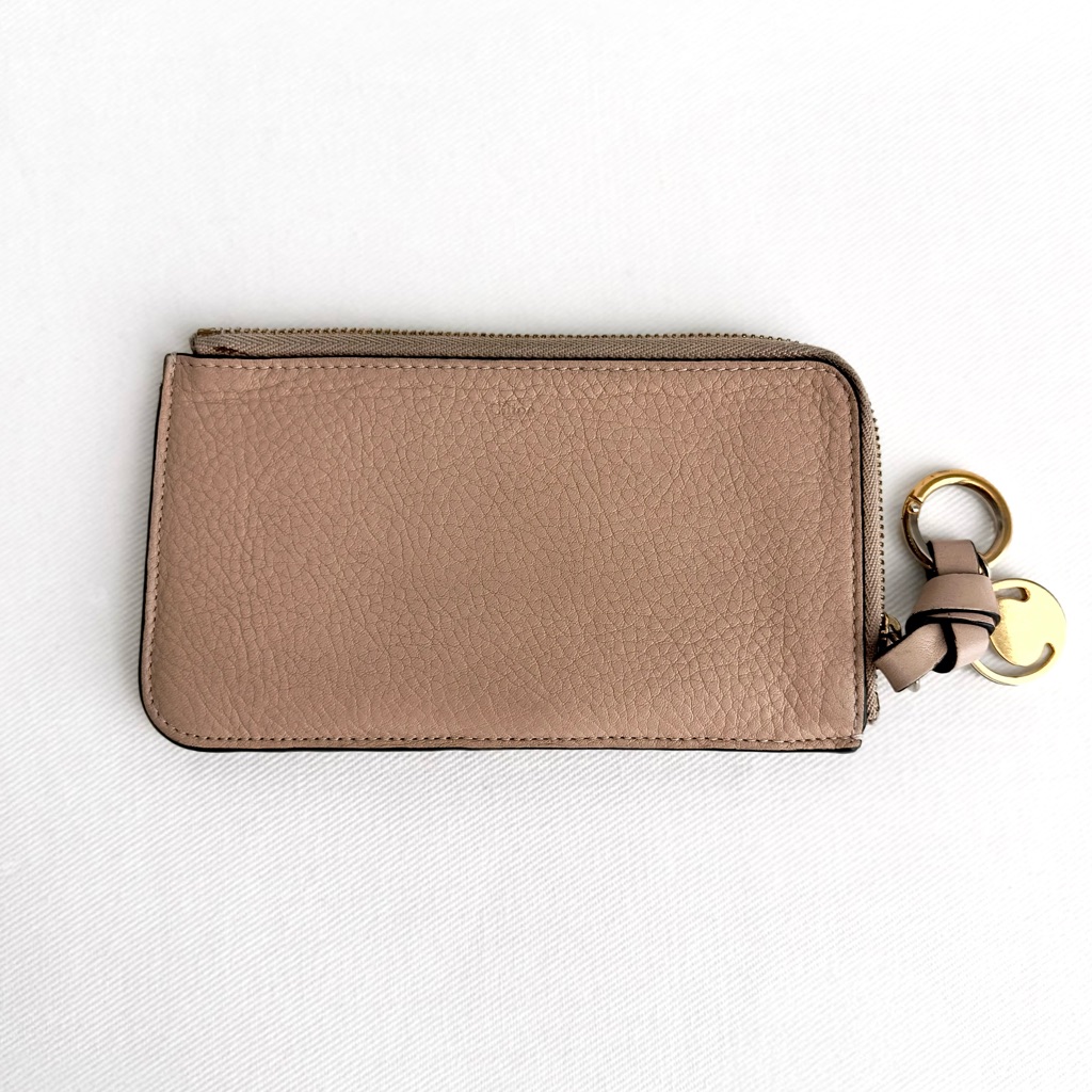 Chloe Alphabet Grained Shiny Leather Medium Card Holder Case Wallet Blush Biege